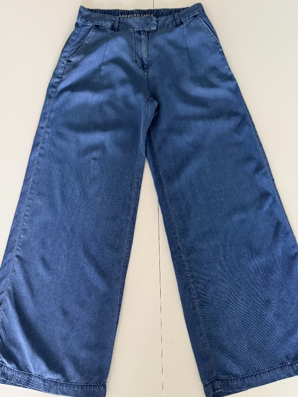 American Eagle Wide Leg Trouser Wms 4 Regular Blue Chambray Lyocell Denim Casual